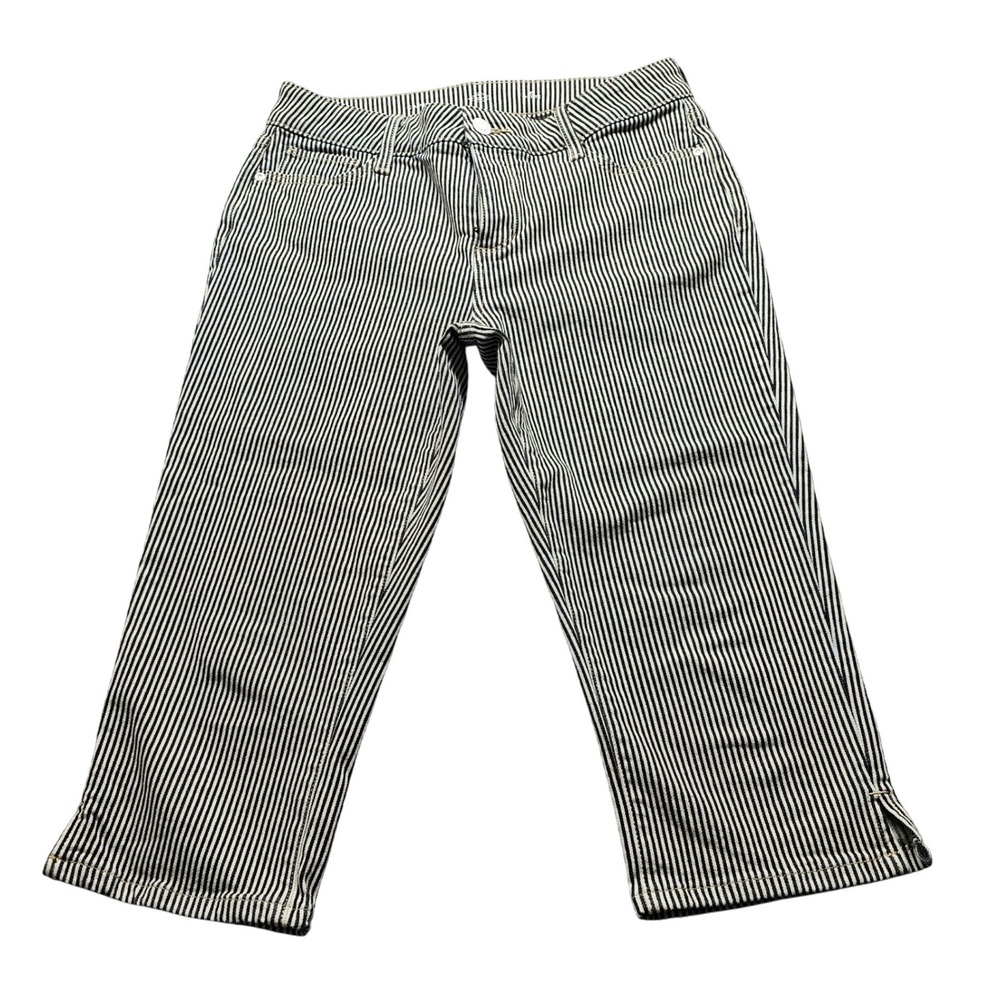 St. John's Bay Capri Pants Womens 8 Petite Blue White Striped Nautical Denim